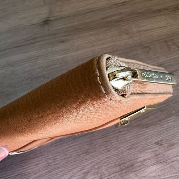 Olivia + Joy New York Large Zip Around Wallet Champagne Pebbled Faux Leather - Picture 9 of 12